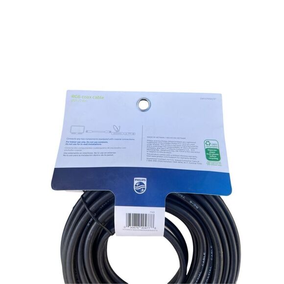 3 NEW Philips 25 ft (7.6 m) Audio/Video RG6 Coax Cable Universal Black - Picture 2 of 2